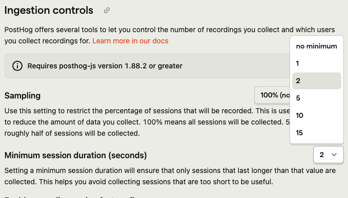 Minimum duration config shown set to 2 seconds