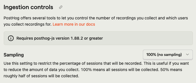 Sampling config shown set to 100% i.e. no sampling